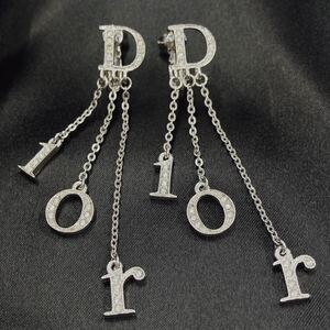 ★1円スタート★ Christian Dior CD クリスチャン ディオール アクセサリー イヤリング レディース ロゴ シルバーカラー ストーン付 白石