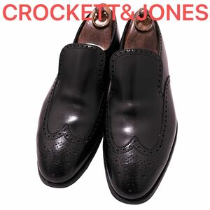 441.CROCKETT&JONES クロケットアンドジョーンズ ウィングスリッポン レザーシューズ ビジネスシューズ 別注品 ブラック 7E