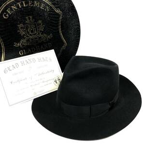 美品【グラッドハンド】本物 GRAD HAND&Co. 中折れハット サイズ7 5/8 ラビット 毛100% 帽子 ハット 黒色系 男性用 メンズ 箱有