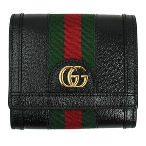 グッチ 財布 レディース GUCCI 二つ折り財布 オフィディア ウェブ ストライプ レザー ブラック 719887 DJ2DG 1060