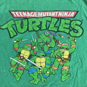 《 H 81》TURTLES タートルズ 半袖Tシャツ アニメ キャラクター プリント XXL 緑 トップス 1円スタート アメリカ古着 古着卸