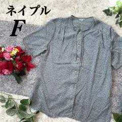 ネイプル　トップス　シャツ　半袖　Tシャツ　ブルー　花柄　リボン　ブラウス　古着