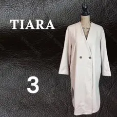 【TIARA】ノーカラーチェスターコート　ウール　上質　厚手　アイボリー　L