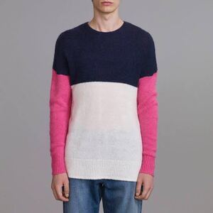 送料無料 L GU KIM JONES NAVY カラーブロックセーター 18SS ネイビー ピンク キムジョーンズ 元 ルイヴィトン LV セーター モヘア sweater