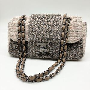 希少 美品 CHANEL シャネル デカココマーク ツイード チェーンショルダーバッグ ハンドバッグ 2way シルバー金具 マトラッセ 