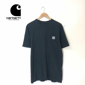 R376-T◆carhartt カーハート 半袖Tシャツ クルーネック リブ 胸ポケット プルオーバー◆sizeS ブラック メンズ トップス コットン100