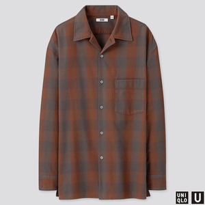 UNIQLO U（ユニクロ　ルメール　コラボ） ワイドフィットフランネルチェックシャツ（長袖）BROWN XLサイズ 新品タグ付き