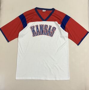 70s 80s Dodger sportswear vintage T-Shirts L USA製 KANSAS フットボールシャツ Tシャツ ビンテージ ゲームシャツ 90s ベースボール