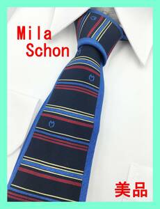 ★美品★ Mila Schon ミラ ショーン ネクタイ メンズ 柄 ロゴ シルク 絹 ブランド 小物 タイ スーツ シャツ ピン カフス ビジネス