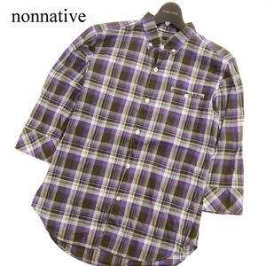 nonnative ノンネイティブ 春夏 7分袖★ ボタンダウン チェック シャツ Sz.1　メンズ 日本製　C4T00692_1#A