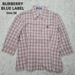 美品 BURBERRY BLUE LABEL バーバリーブルーレーベル ノバチェック ブラウス 七分袖 サイズ：38 ピンク 比翼 三陽商会