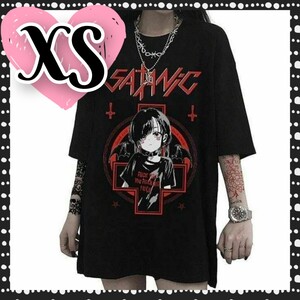 【CK】ハロウィン 病みTシャツ XS 韓国 ロリータ パンク ゴシック 地雷系 ポップ 半袖 黒 Tシャツ