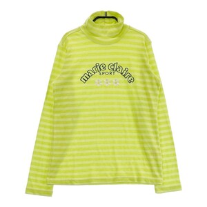 marie claire sport マリクレール スポール ハイネック長袖 Tシャツ ボーダー柄 グリーン系 L [240101276604] ゴルフウェア レディース