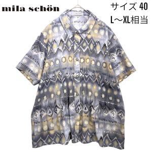 【美品】 ミラショーン mila schon 総柄 プリーツ ブラウス シャツ カットソー トップス 装飾ボタン 40 ヴィンテージ レトロ ビンテージ