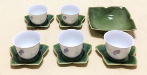 新品　松峰　みやび茶菓揃　蝶柄湯呑＆花形ソ－サ－＆お菓子鉢　5客セット