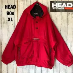 90s HEAD XL アノラックパーカ 赤 ビンテージ ナイロンプルオーバー