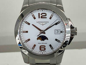 【未OH・動作品】LONGINES コンクエストL3.381.4 ボーイズ　クォーツ　ムーンフェイズ　付属品有り　【電池交換済み】【ジャンク扱い】