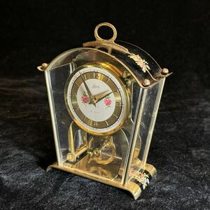 Schatz シャッツ アンティーク 置時計 手巻き 大型テンプ輪ドイツ製 置き時計 ブラック ゴールド 花柄模様 スケルトン