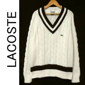 正規品 レア 希少 ヴィンテージ 糸巻きタグ 70s IZOD LACOSTE ラコステ アクリル チルデン ニット Vネック セーター L 生成り 旧タグ