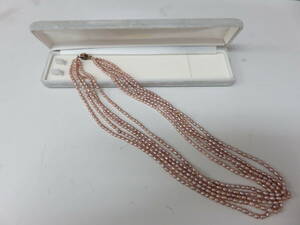 淡水パール　ネックレス　5連　ピンク系　ケース付　真珠　ネックレス　総重量約61.5ｇ