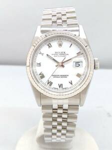 【OH済】 ROLEX ロレックス DATEJUST デイトジャスト ホワイトローマン 163234 W番 自動巻 腕時計 ①