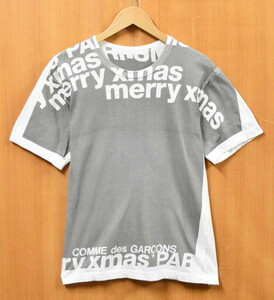 トルコ製 コム・デ・ギャルソン パルファム クリスマス限定 半袖 Tシャツ ホワイトベース×グレー メンズS相当(32342