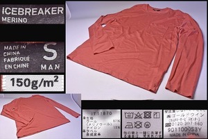 ICEBREAKER MERINO ★ アイスブレーカー メリノ ★ ロングスリーブ ★ ネイチャーダイド ★ ストロベリー？ ★ MAN S ★ 長袖 ★ 中古品 ★