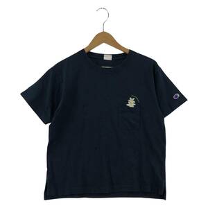 ゆうパケットOK Champion チャンピオン ×Ron Herman ロンハーマン 刺繍 胸ポケット 半袖Ｔシャツ sizeS/ネイビー