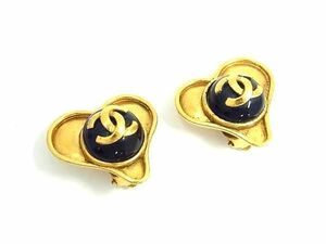 1円 ■美品■ CHANEL シャネル 95P ココマーク ハート クリップ式 イヤリング アクセサリー レディース ゴールド系×ブルー系 EA2806