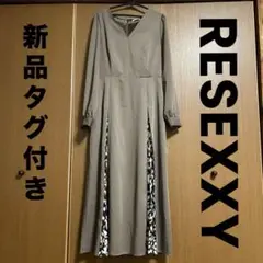 【RESEXXY】レオパードプリーツ切替ワンピース(ブラウン秋冬ワンピ)