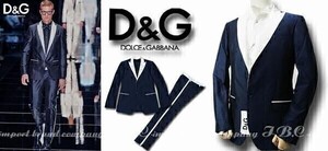 ★DOLCE&GABBANA★ドルガバD&Gシルク1Bスーツ紺×白ライン46【本物保証】イタリアンカジュアル★芸能人御用達★ハイファッション★