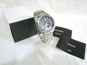 1000円スタート 腕時計 CITIZEN シチズン エコドライブ E660-S119944 電波ソーラー クロノグラフ 箱付き ネイビー文字盤 ONN K50003