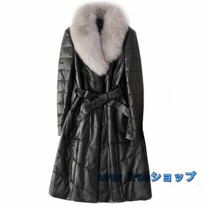 品質保証★ 大きいサイズの皮シープスキンダウンパッド入りジャケット、ファーカラー付きレディースロングコート