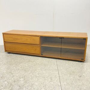 □ MUJI 無印良品 ウォールナット材 テレビ台 テレビボード ローボード AVボード TVボード 幅約162㎝ TV台 ガラス扉 引き出し □24110806