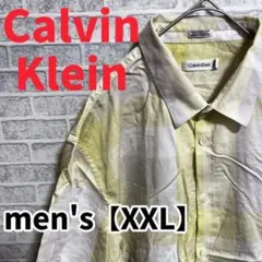 F2434【Calvin Klein】チェック柄半袖シャツ【XXL】イエロー