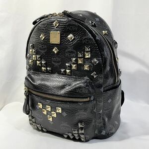 【美品】 正規品 MCM エムシーエム リュック スタッズ 黒 ブラック ビジュー バックパック 革 レザー 量産系 地雷系 明日カノ ゆあてゃ