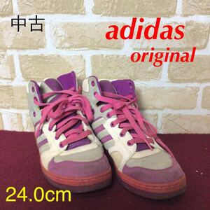 【売り切り!送料無料!】A-120 adidas!アディダス!adidas originals!24!ピンク!むらさき!おしゃれ!スニーカー!かわいい!中古