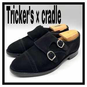 Tricker’s × cradle (トリッカーズ × クレイドル) 別注 ドレスシューズ ダブルモンク ストラップ スエード ブラック 黒 UK7 25.5cm 革靴