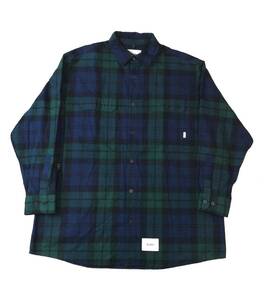 美品 WTAPS ダブルタップス 22AW DECK/LS/COTTON FLANNEL TEXTILE 長袖シャツ ジャケット フランネル グリーン/ネイビー X 04