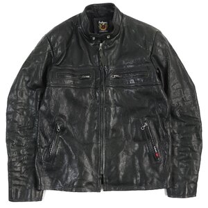 美品△schott ショット 3151036 PADDED RIDERS ゴートレザー ウォッシュ加工 シングル ライダースジャケット ブラック L 正規品 メンズ