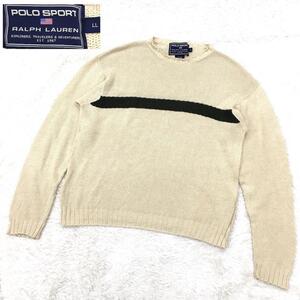 POLO SPORT RALPH LAUREN ポロ スポーツ ラルフローレン コットンニットセーター リネンブレンド 長袖 丸首 ライン 大きい サイズLL