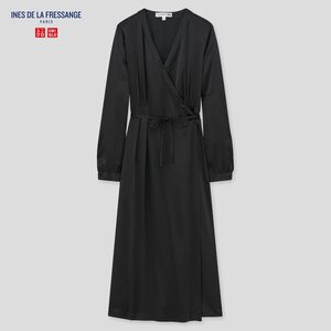 【新品・M・ブラック】ユニクロ×イネス INES DE LA FRESSANGE シルクラップワンピース 羽織りにも使える便利な1枚 上質なシルク100% 黒