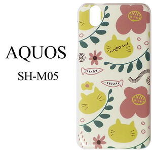 シャープ AQUOS sense lite スマホケース ハードケース SH-M05対応 猫 ネコ柄 花 魚 美品 可愛い♪