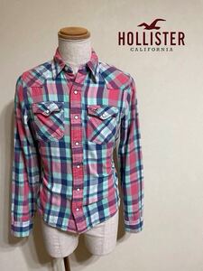 HOLLISTER ホリスター ウエスタンシャツ タータンチェック柄 シャツ トップス サイズS 長袖 175/92Y 水 ブルー ピンク