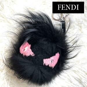 未使用級 入手困難 / FENDI フェンディ リーゼントクリスタルアイバッグバグス キーホルダー チャーム モンスター バグズアイ ブラック