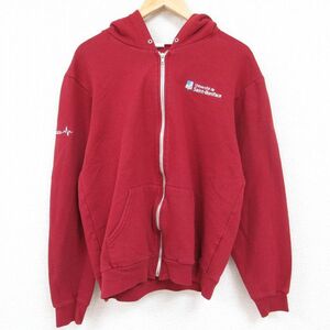 M/古着 アメリカンアパレル American Apparel 長袖 フルジップ スウェット パーカー メンズ Saint Boniface エンジ 23dec15