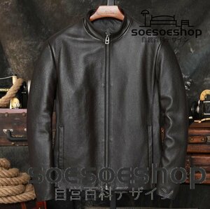 秋冬　レザージャケット 上品　本革　牛革　ライダースジャケット 革ジャン 　ブラウン　Ｓ～6ＸＬ