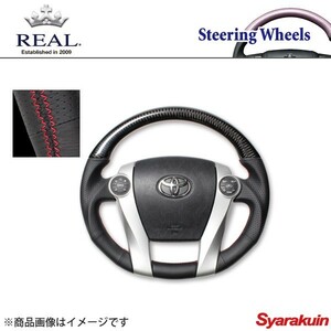 REAL レアル ステアリング メビウス ZVW41N プレミアムシリーズ ガングリップ ブラックカーボン レッド×ブラック ユーロステッチ