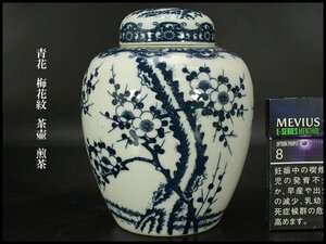 【銀閣】青花 梅花紋 茶壷 煎茶 高15cm 旧家蔵出 送料無料(YC81)