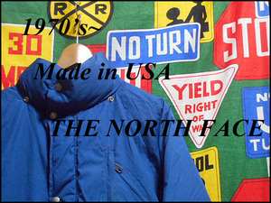 ★希少な茶タグ付きの１着★Made in USA製アメリカ製THE NORTH FACEノースフェイスビンテージダウンジャケット70s80s70年代80年代Mブルー青